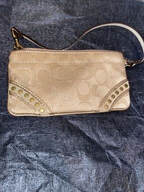 Coach Signature Lurex Wristlet w studs EUC